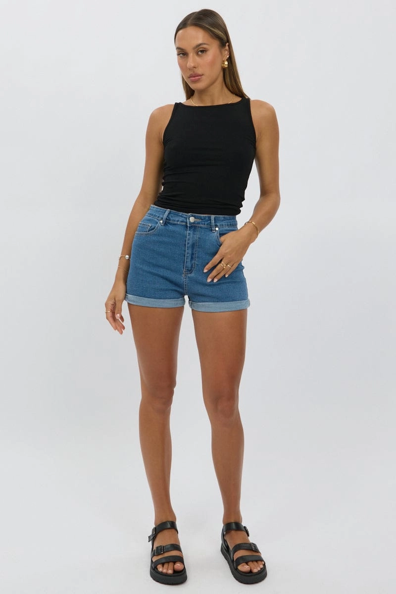 Black Boat Neck Tank Top Rib