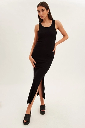 Black Maxi Dress Sleeveless Bodycon Rib