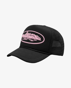 CORTEIZ ALCATRAZ PREMIUM PUFF PRINT TRUCKER HAT BLACK PINK