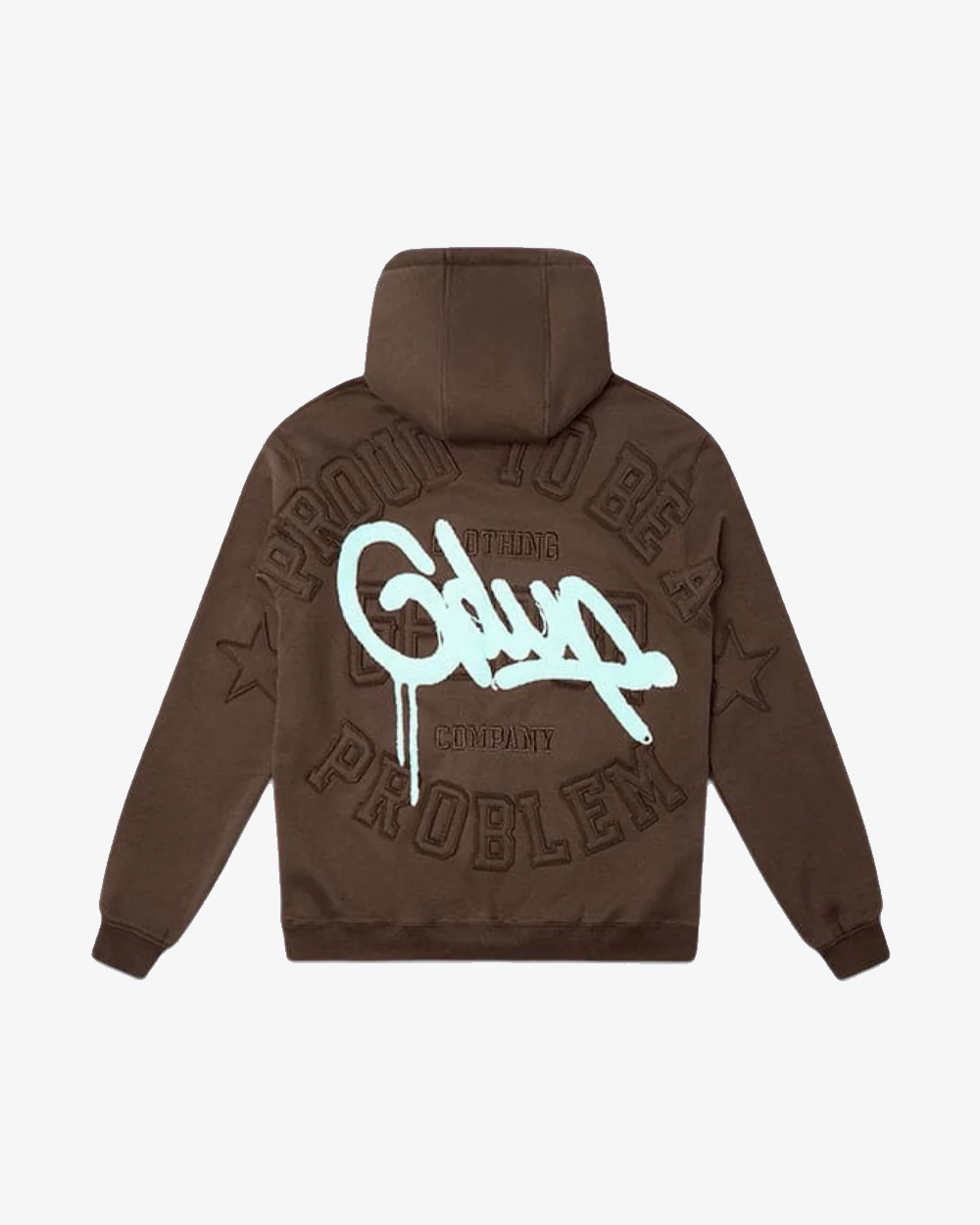 GEEDUP PROUD TO BE A PROBLEM BROWN LIGHT BLUE HOODIE