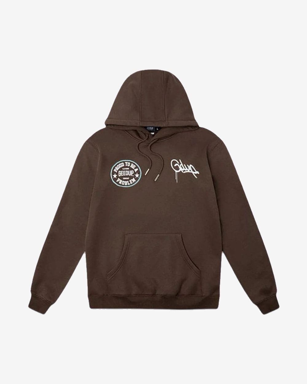 GEEDUP PROUD TO BE A PROBLEM BROWN LIGHT BLUE HOODIE