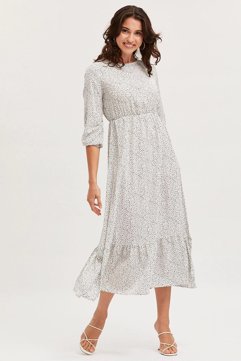 Geo Print Dress Long Sleeve Midi