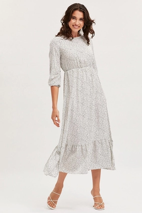 Geo Print Dress Long Sleeve Midi