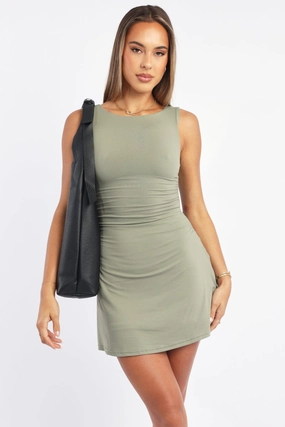 Green Mini Dress Round Neck