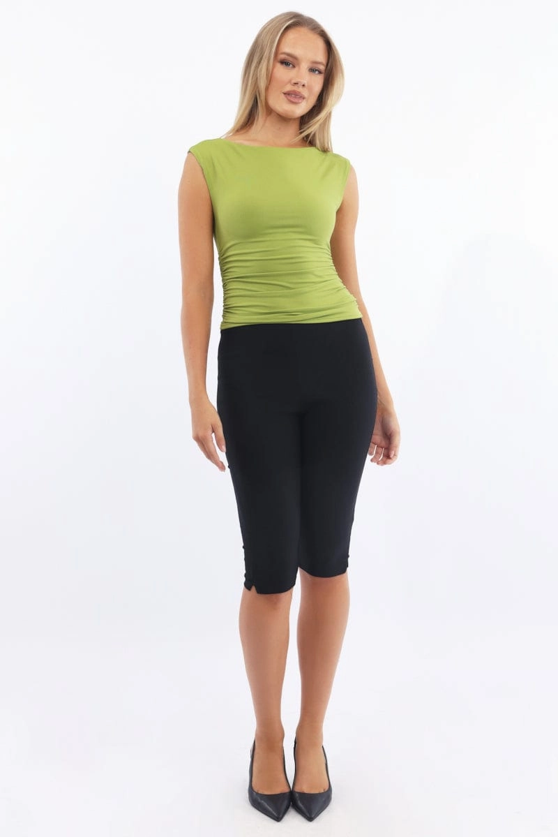 Green Supersoft Top Side Ruched Sleeveless
