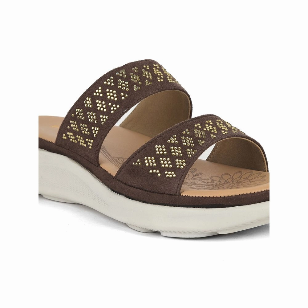 Healers Casual Brown Slippers For Women SMT-2 By Liberty