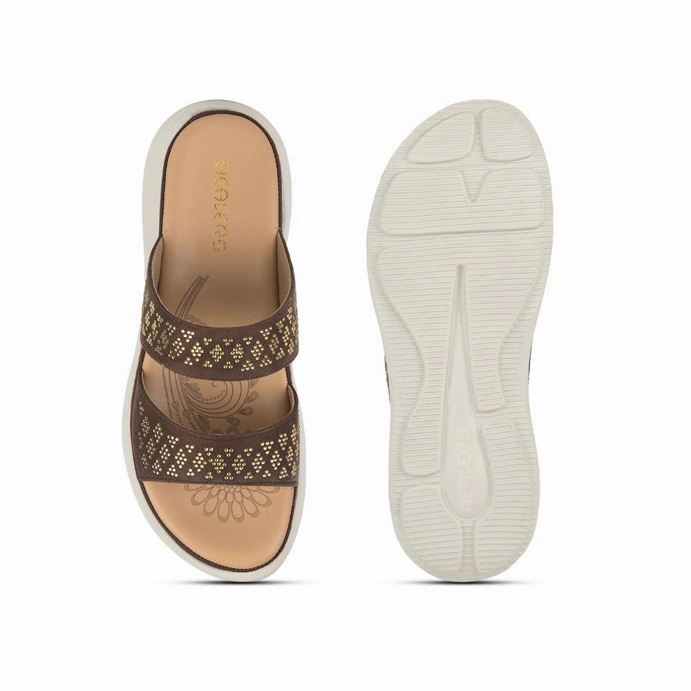 Healers Casual Brown Slippers For Women SMT-2 By Liberty