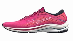 Mizuno Damen Wave Rider 25 (W) Laufschuhe. Pink/Pfau/Weiß/Morockanisches Blau. 42 EU