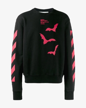 OFF WHITE BATS PRINT DIAGONAL STRIPE BLACK CREWNECK