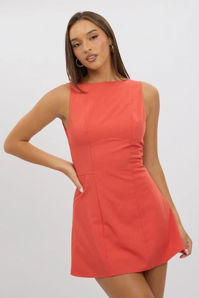 Red Mini Dress Boat Neck