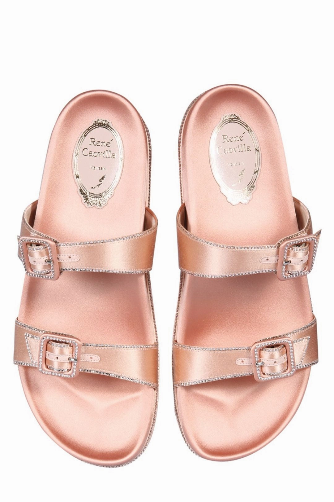 René Caovilla Embellished Double Strap Slides