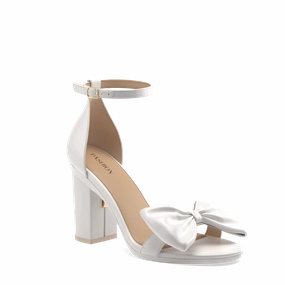 The Pashionista - White Satin Bow   Block Heel Kit 4 White - FINAL SALE