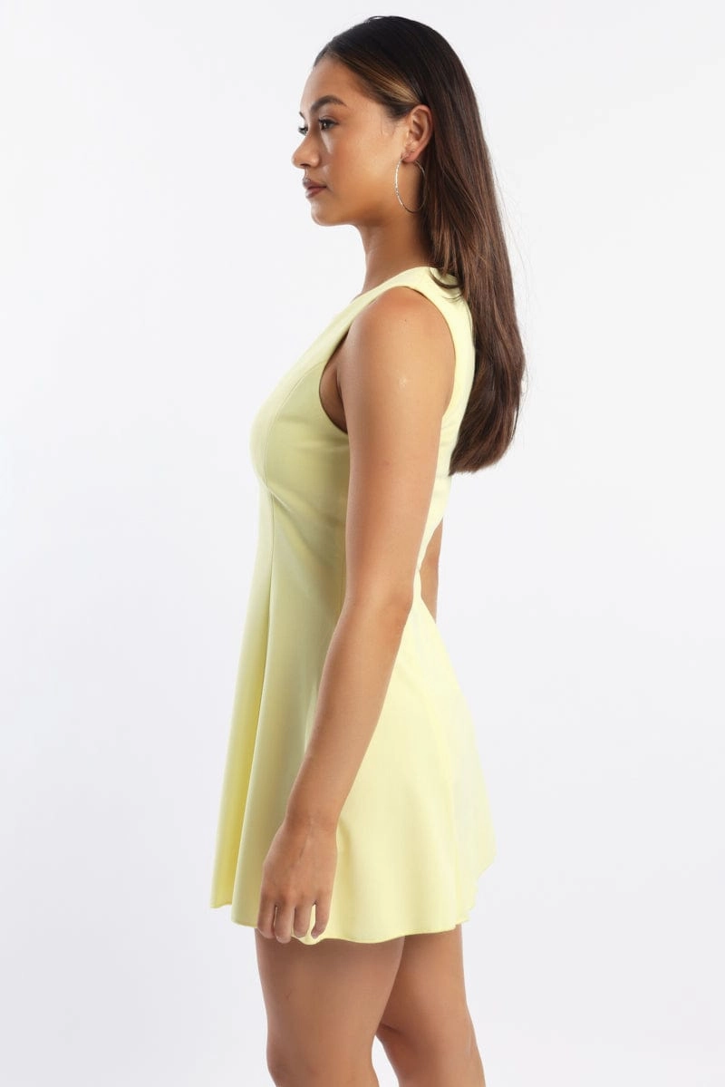 Yellow Mini Dress Boat Neck